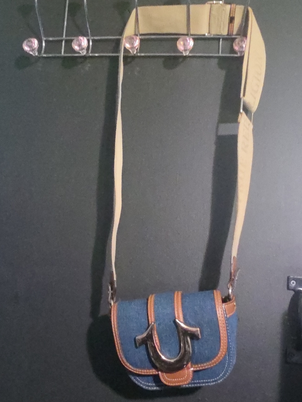 True Reglion Denim Crossbody Bag with Tan Trim